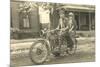 Black and White Photo of Couple on Motorcycle-null-Mounted Premium Giclee Print