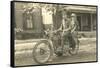 Black and White Photo of Couple on Motorcycle-null-Framed Stretched Canvas