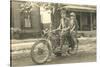 Black and White Photo of Couple on Motorcycle-null-Stretched Canvas