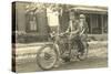 Black and White Photo of Couple on Motorcycle-null-Stretched Canvas