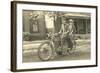 Black and White Photo of Couple on Motorcycle-null-Framed Art Print