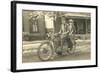 Black and White Photo of Couple on Motorcycle-null-Framed Art Print