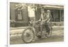 Black and White Photo of Couple on Motorcycle-null-Framed Art Print