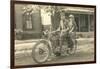 Black and White Photo of Couple on Motorcycle-null-Framed Art Print