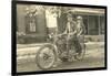 Black and White Photo of Couple on Motorcycle-null-Framed Art Print