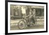 Black and White Photo of Couple on Motorcycle-null-Framed Art Print