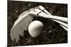 Black And White Photo Of Golf Clubs And A Golf Ball In Low Light For Contrast-tish1-Mounted Photographic Print