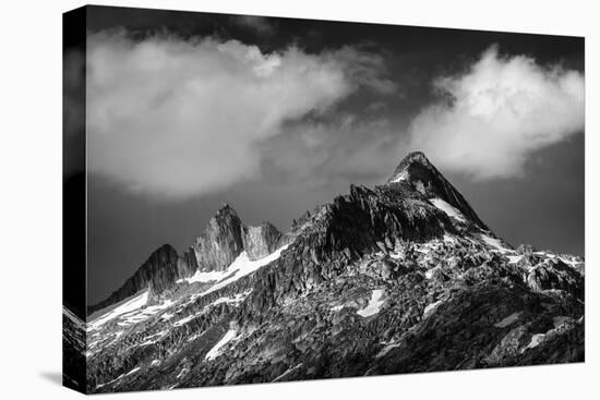 Black and White Photo of Majestic Mountainous Landscape, Dramatic Cloudy Sky, Beautiful Panorama, E-Anna Omelchenko-Stretched Canvas