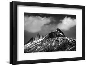 Black and White Photo of Majestic Mountainous Landscape, Dramatic Cloudy Sky, Beautiful Panorama, E-Anna Omelchenko-Framed Photographic Print