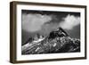 Black and White Photo of Majestic Mountainous Landscape, Dramatic Cloudy Sky, Beautiful Panorama, E-Anna Omelchenko-Framed Photographic Print