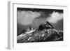 Black and White Photo of Majestic Mountainous Landscape, Dramatic Cloudy Sky, Beautiful Panorama, E-Anna Omelchenko-Framed Photographic Print