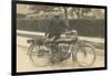 Black and White Photo of Man with Motorcycle-null-Framed Art Print