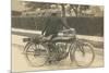 Black and White Photo of Man with Motorcycle-null-Mounted Premium Giclee Print