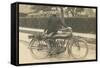 Black and White Photo of Man with Motorcycle-null-Framed Stretched Canvas