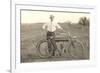 Black and White Photo of Man with Vintage Motorcycle-null-Framed Premium Giclee Print