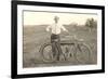 Black and White Photo of Man with Vintage Motorcycle-null-Framed Premium Giclee Print