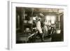 Black and White Photo of Old West Restaurant Kitchen-null-Framed Art Print