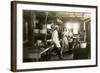 Black and White Photo of Old West Restaurant Kitchen-null-Framed Art Print