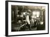 Black and White Photo of Old West Restaurant Kitchen-null-Framed Art Print