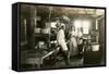 Black and White Photo of Old West Restaurant Kitchen-null-Framed Stretched Canvas