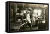 Black and White Photo of Old West Restaurant Kitchen-null-Framed Stretched Canvas