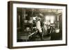 Black and White Photo of Old West Restaurant Kitchen-null-Framed Art Print