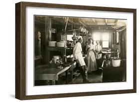 Black and White Photo of Old West Restaurant Kitchen-null-Framed Art Print