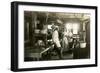 Black and White Photo of Old West Restaurant Kitchen-null-Framed Art Print