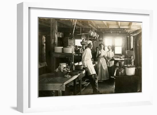 Black and White Photo of Old West Restaurant Kitchen-null-Framed Art Print