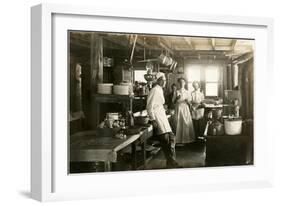 Black and White Photo of Old West Restaurant Kitchen-null-Framed Art Print