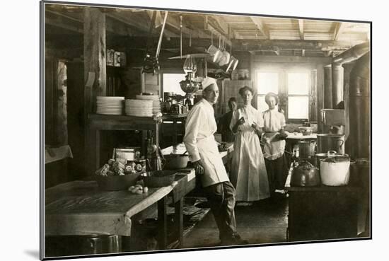Black and White Photo of Old West Restaurant Kitchen-null-Mounted Art Print