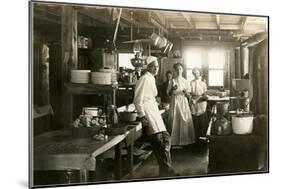 Black and White Photo of Old West Restaurant Kitchen-null-Mounted Art Print