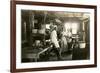 Black and White Photo of Old West Restaurant Kitchen-null-Framed Premium Giclee Print