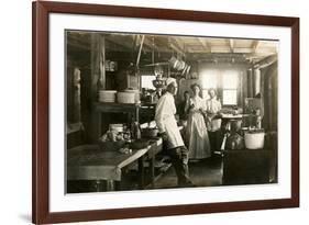 Black and White Photo of Old West Restaurant Kitchen-null-Framed Premium Giclee Print