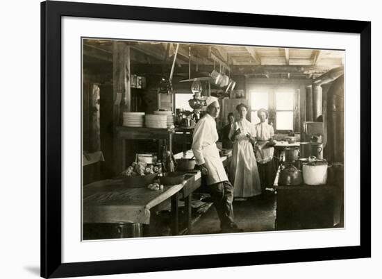 Black and White Photo of Old West Restaurant Kitchen-null-Framed Art Print