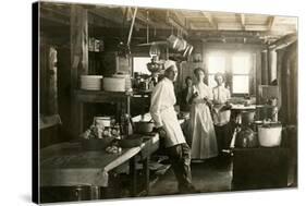 Black and White Photo of Old West Restaurant Kitchen-null-Stretched Canvas