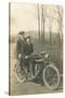 Black and White Photo of Two Men on Motorcycle-null-Stretched Canvas