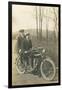 Black and White Photo of Two Men on Motorcycle-null-Framed Art Print