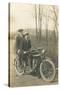 Black and White Photo of Two Men on Motorcycle-null-Stretched Canvas