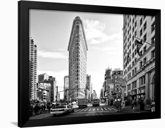 Black and White Photography Landscape of Flatiron Building and 5th Ave, Manhattan, NYC, US-Philippe Hugonnard-Framed Premium Photographic Print