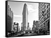 Black and White Photography Landscape of Flatiron Building and 5th Ave, Manhattan, NYC, White Frame-Philippe Hugonnard-Framed Stretched Canvas