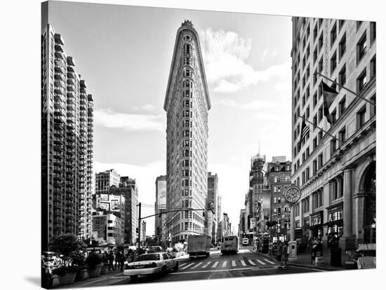 Black and White Photography Landscape of Flatiron Building and 5th Ave, Manhattan, NYC, White Frame-Philippe Hugonnard-Stretched Canvas