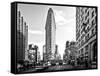 Black and White Photography Landscape of Flatiron Building and 5th Ave, Manhattan, NYC, White Frame-Philippe Hugonnard-Framed Stretched Canvas