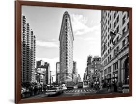 Black and White Photography Landscape of Flatiron Building and 5th Ave, Manhattan, NYC, White Frame-Philippe Hugonnard-Framed Art Print