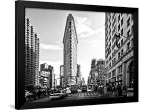 Black and White Photography Landscape of Flatiron Building and 5th Ave, Manhattan, NYC, White Frame-Philippe Hugonnard-Framed Art Print