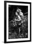 Black and white picture of a Sherpa carrying meat up to Everest Base Camp in Nepal-David Chang-Framed Photographic Print