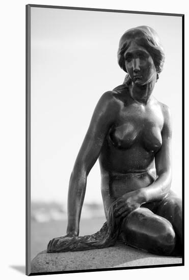 Black-And-White Picture of the Statue of the Little Mermaid in Copenhagen, Denmark, Scandinavia-Simon Montgomery-Mounted Photographic Print