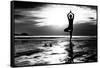 Black And White Picture: Young Woman Practicing Yoga On The Beach At Sunset-De Visu-Framed Stretched Canvas