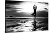 Black And White Picture: Young Woman Practicing Yoga On The Beach At Sunset-De Visu-Stretched Canvas
