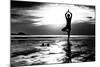 Black And White Picture: Young Woman Practicing Yoga On The Beach At Sunset-De Visu-Mounted Art Print
